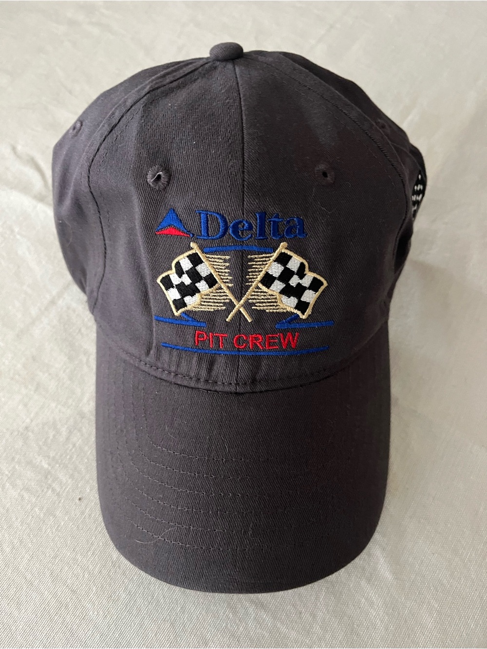 Delta Airlines Black Pit Crew Embroidered Baseball Cap with Checkered Flags